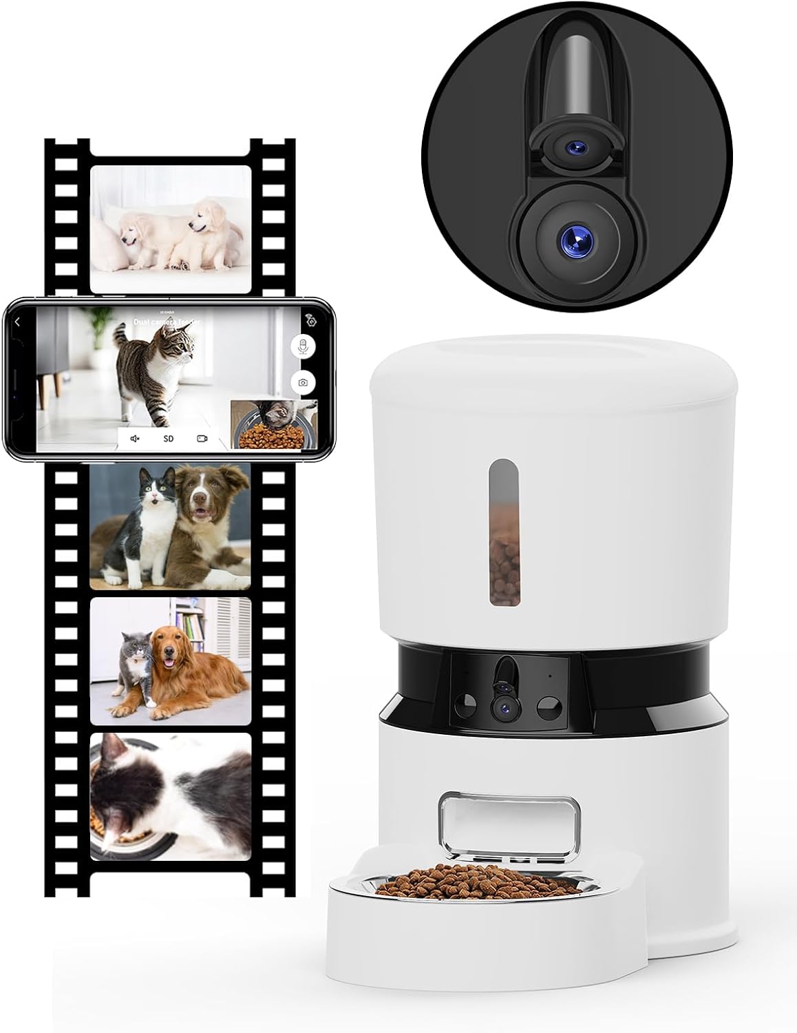 Whislo Smart Automatic Pet Feeder – Dual 1080P Camera, WiFi, 10 Meals/Day