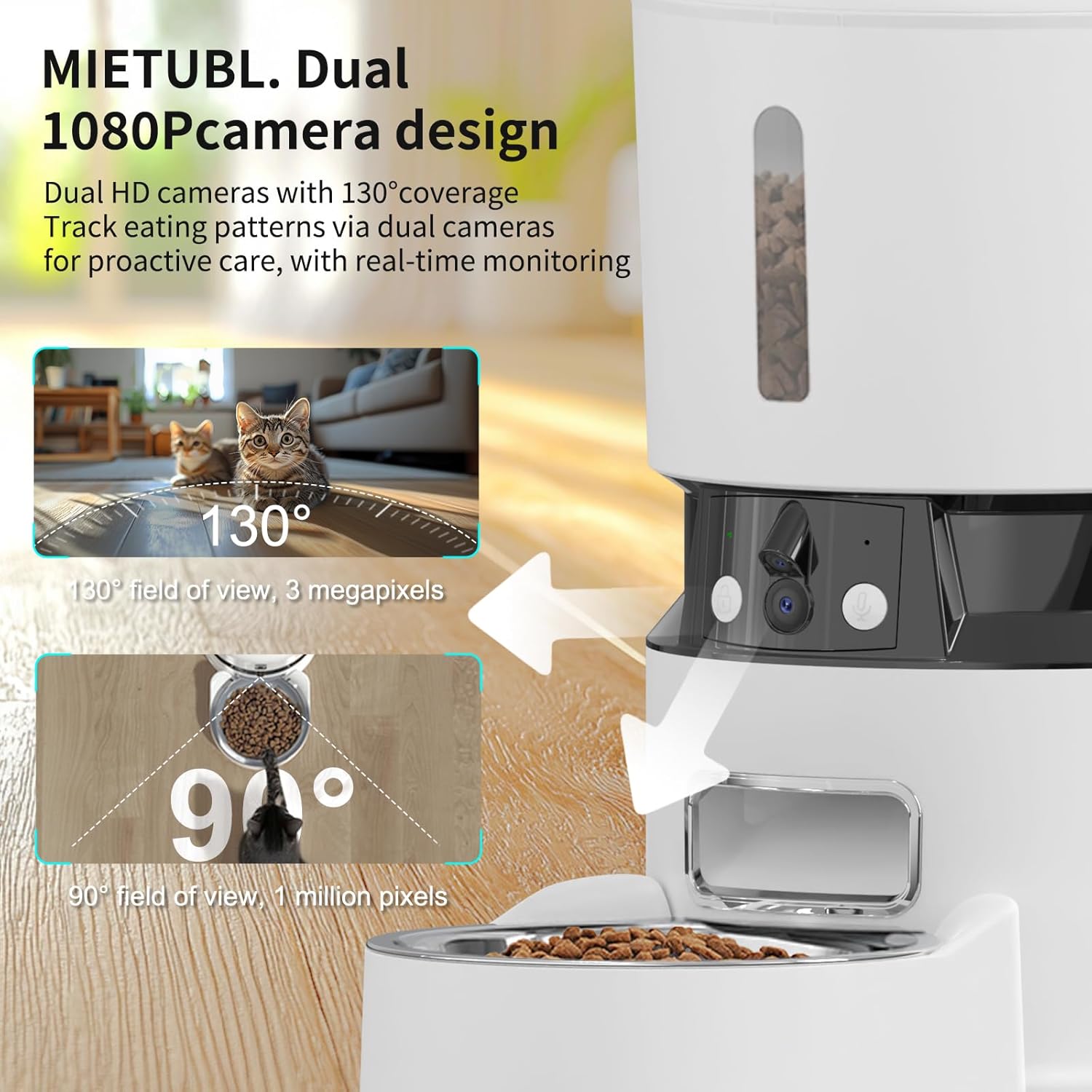 Whislo Smart Automatic Pet Feeder – Dual 1080P Camera, WiFi, 10 Meals/Day