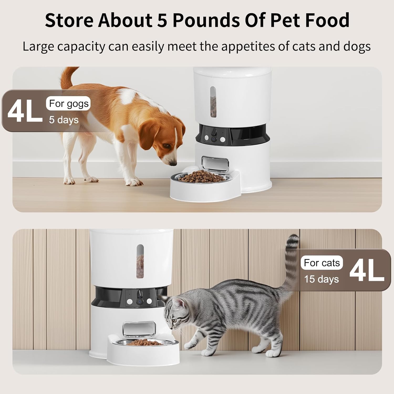 Whislo Smart Automatic Pet Feeder – Dual 1080P Camera, WiFi, 10 Meals/Day