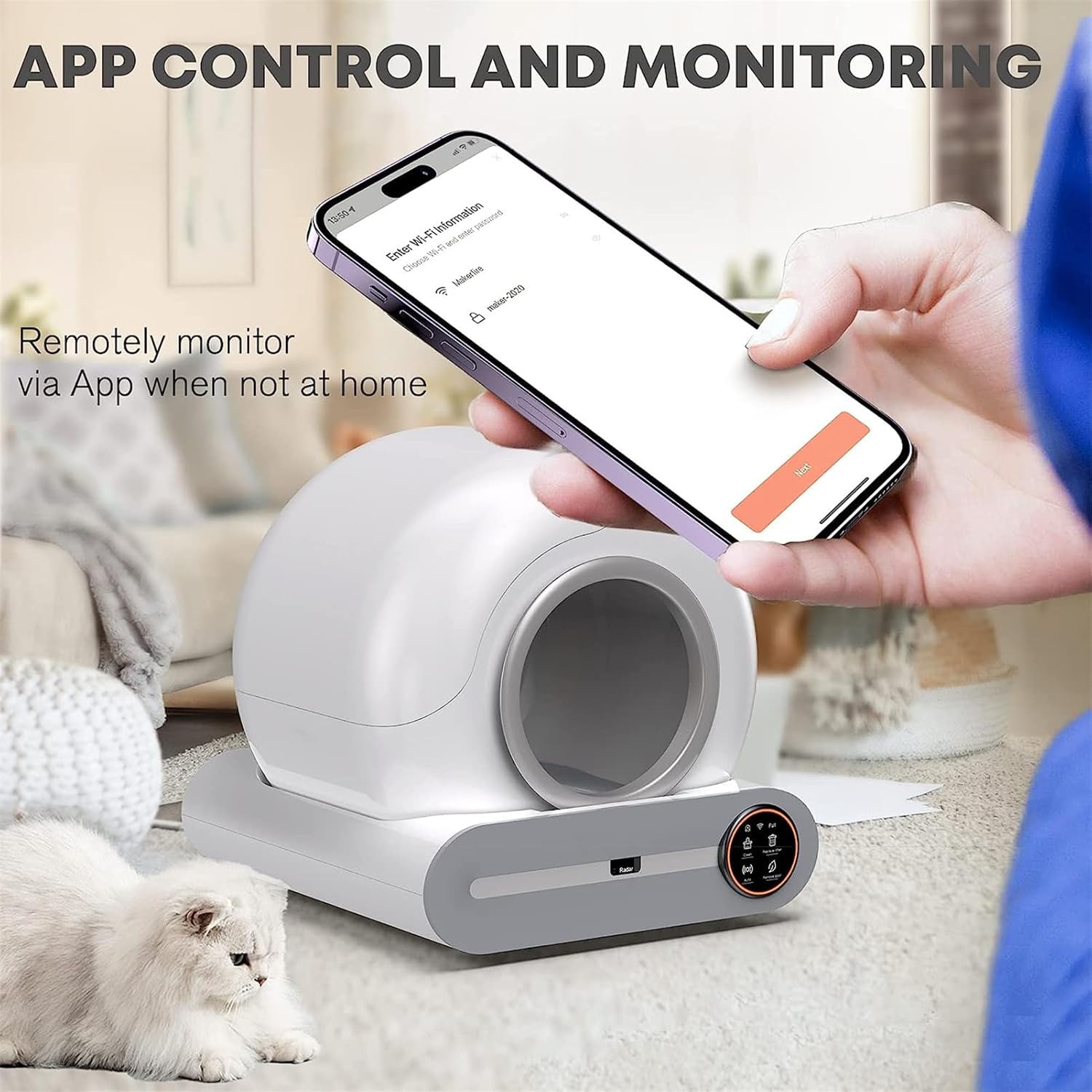 Whislo Smart Self-Cleaning Cat Litter Box – 65L, App Control, 99% Odor-Free