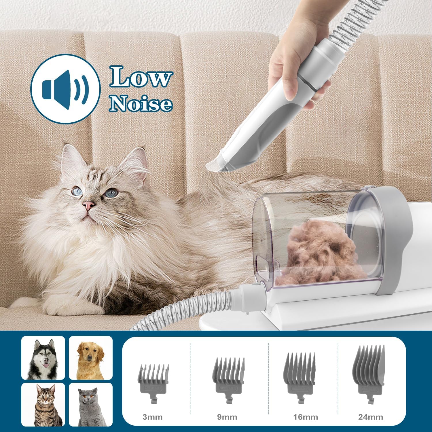 Whislo 7-in-1 Pet Grooming Vacuum Kit – 300W, 10kPa Suction, 2.5L Dust Cup